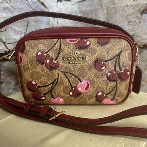 Coach Cherry Pattern Crossbody Bag - Tan and Red
